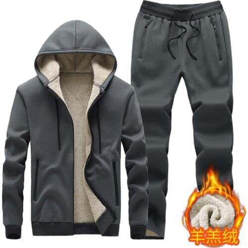 Mens plus velvet sports suit new winter mens casual sports suit mens hooded cardigan two-piece suit plus velvet thickening