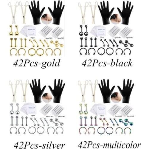 5Pcs 42 Unit/Sleeve Piercing With Ear Puncture Kit, Steel Needle Clamping Tool Set Set Set For Nasal Tip