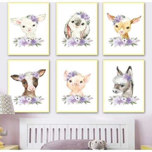 Farm Animals Rabbit Sheep Cattle Donkey Wall Art Canvas Painting Nordic Posters And Prints Wall Pictures Baby Kids Room Decor