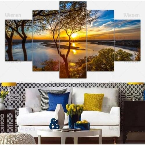 5 Panel Natural Landscape Posters Tableau Wall Art Home Decor Modern Beautiful Sunrise HD Print Painting Modular Pictures Canvas