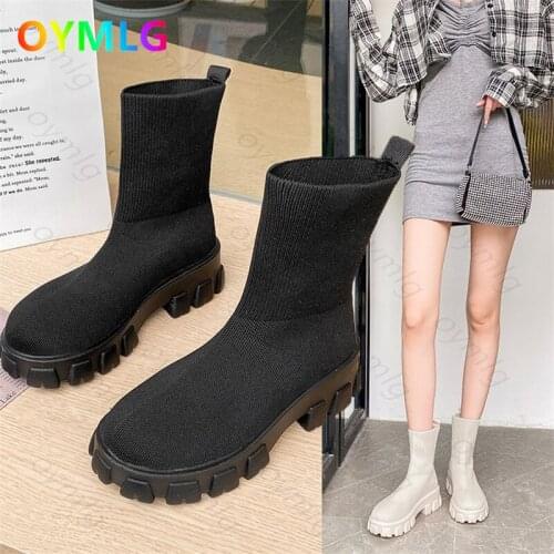 2021 new style flying knit socks with thick bottom high top casual sneakers shoes large size womens shoes four seasons shoes