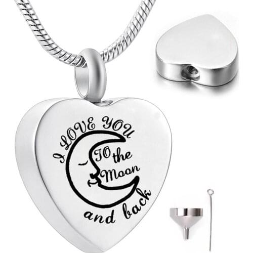 Urn Necklaces for Ashes I Love You to The Moon and Back Cremation Urn Locket Necklace Carved Jewelry Pendant with Snake Chain