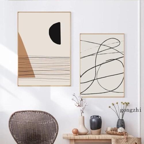 Boho Style Abstract Line Drawing Poster Neutral Beige Canvas Painting and Prints Minimalist Wall Art Pictures Bedroom Home Decor