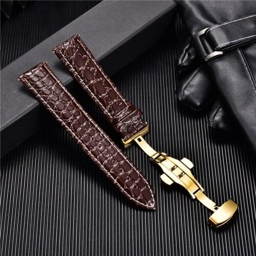 Leather Watchband Crocodile Pattern Straps 18mm 20mm 22mm 24mm with Butterfly Automatic Clasp Metal Buckle Women Men Watch Band