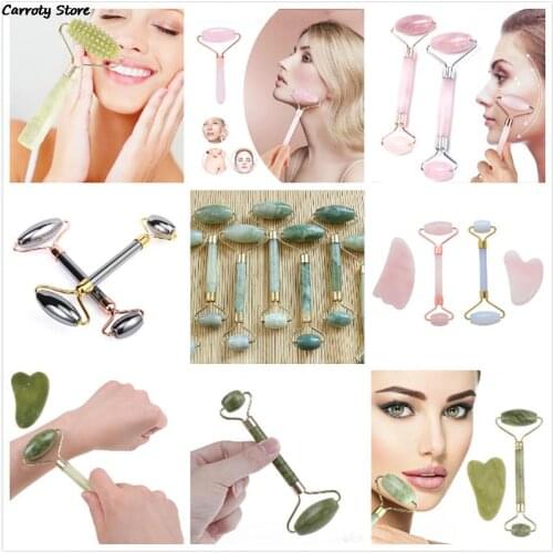 Facial Massage Roller Guasha Board Double Heads Natural Jade Stone Face Lift Body Skin Relaxation Slimming Beauty Neck Thin Lift