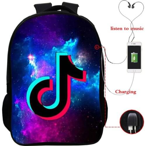 Men Women Tik Tok USB Charge Backpack Boys Girls Tik Tok School Bag Students 3D Printe Bookbag Teens USB Travel Rucksack Gift