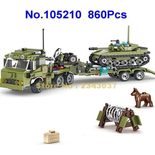 105210 860pcs 19 Styles Military Ww2 Tanks/trucks/battleship Self-propelled Gun 1 Building Blocks Toy