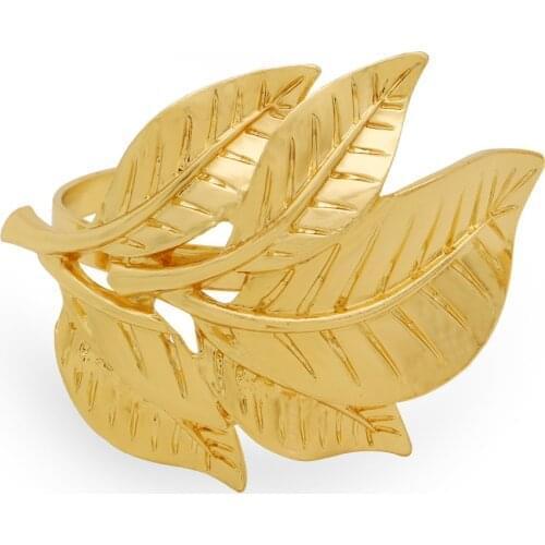 SHSEJA 8pcs/lot Exquisite napkin ring holder table decoration gold leaf napkin buckle alloy ring dinner party wedding