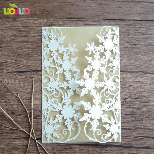 Folded kraft paper and pearl paper laser cut snow wedding invitation cards,the size and color can be customized