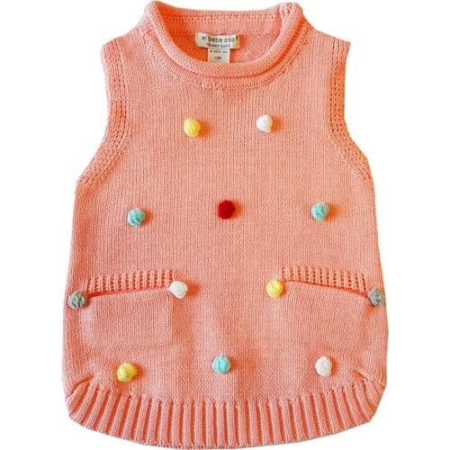 Knitted baby vest children cotton vest girls vest for girls comfortable soft knitted baby vest pullover colorful ball cute girls