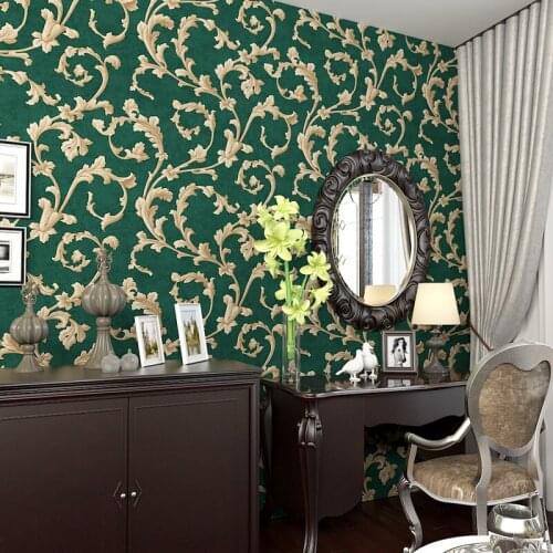 Wellyu American Rural Non-woven Wallpaper Bedroom Living Room TV Emerald Green Background Wallpaper Retro Cottage Leaves