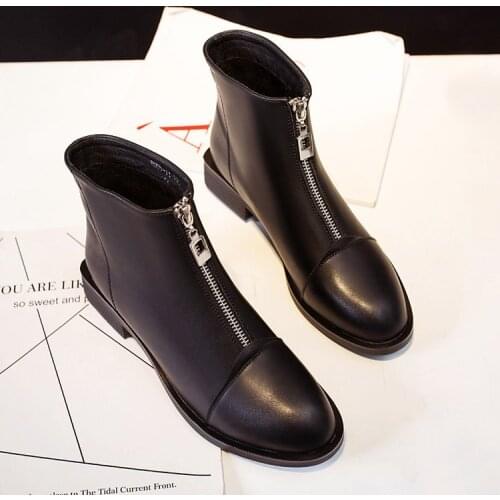 Womens Ankle Boots Autumn and Winter Zipper Solid Ladies Chelsea Boots Pointed Toe Female Flat Boots women