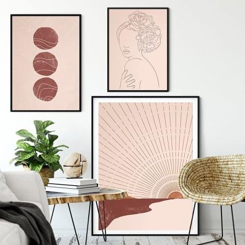 Woman Fine Line Art Print Abstract Geometric Canvas Posters Sun Illustration Wall Art Picture Home Decoration For Living Room