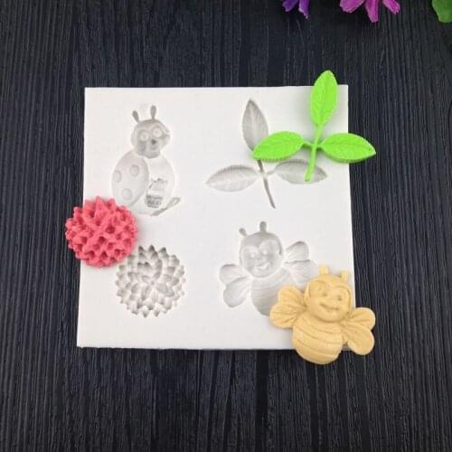 1PC Liquid Silicone Fondant Mold Snail Leaf Twig Sunflower Flower Bee Cake Decorating Tool Chocolate Gumpaste Mold WMJ-745