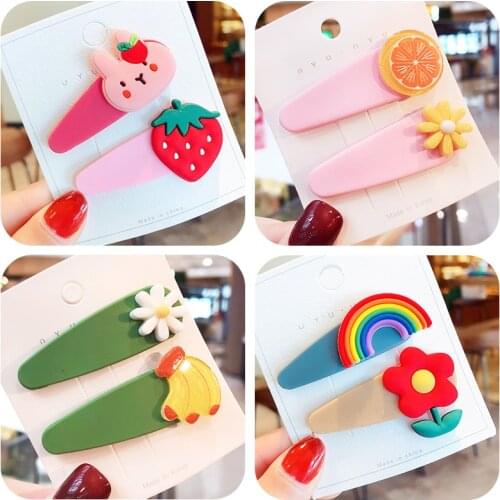 2 Pcs/Set New Children Cute Cartoon Fresh Fruit Flower Ornament Hair Clips Girls Lovely Waterdrop Hairpins Kids Hair Accessories