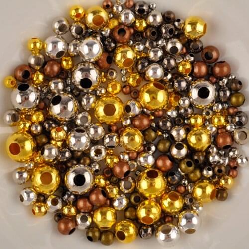 2000Pcs Mixed Color and Size Loose Metal Smooth Round Spacer Beads Fit Bracelet Necklace Jewelry Making Supplies