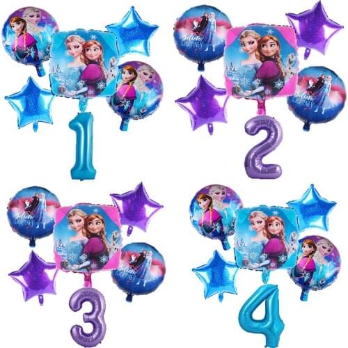 6pcs/set Disney Princess Frozen Party Supplies Aluminum Foil Number Balloons Birthday Party Decoration Baby Shower Girls Gifts