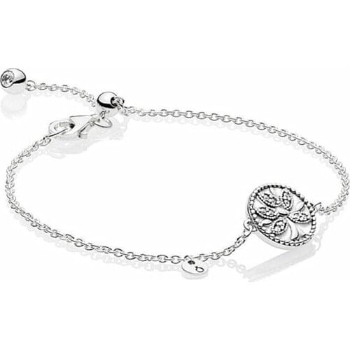 Ajax 100% 925 Sterling Silver With Tree Flower Retractable Bracelet Fit Pan For Women Birthday Gift