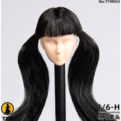 TYM043 1/6 Scale OB White Repaint Asian Skin Female Headsculpt with Long Black Removed Hair Accessory Model for 12'' Body