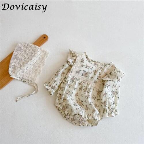2021 Spring Newborn Toddler Girls Bodysuits Cute Lovely Infant Baby Girl Floral Bodysuit Jumpsuit Outfits Hat Casual Clothes