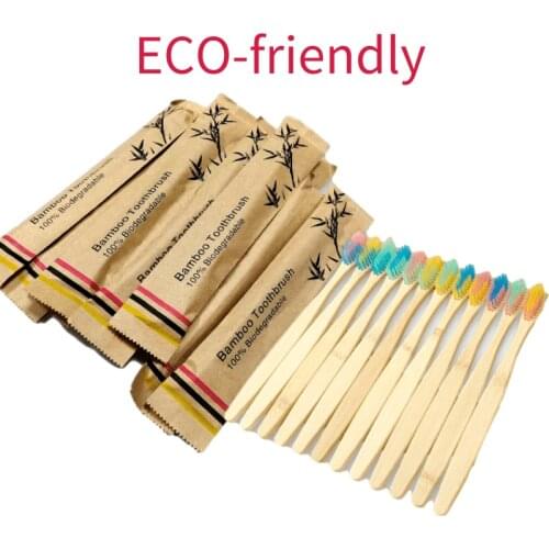 Eco Friendly Biodegradable Bamboo Toothbrush Wood Tooth Brushes Colorful Soft Bristles Teeth Care Tools for Travel Hotel Use