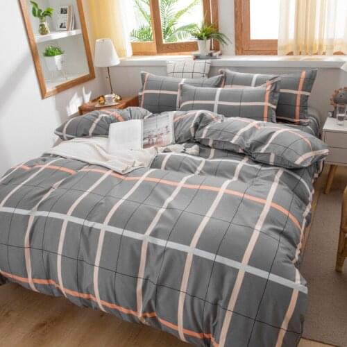 Europe Bedding Set Duvet Cover Sheet Pillowcase Bed Linens Polyester 180x220cm Double Size Simple Grid Gray Lattice Home Textile
