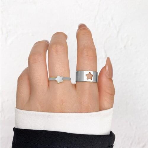 IFMIA Trendy Silver Color Star Rings for Women Men Couple Love Rings Set Friendship Engagement Wedding Open Rings Jewelry Bridal