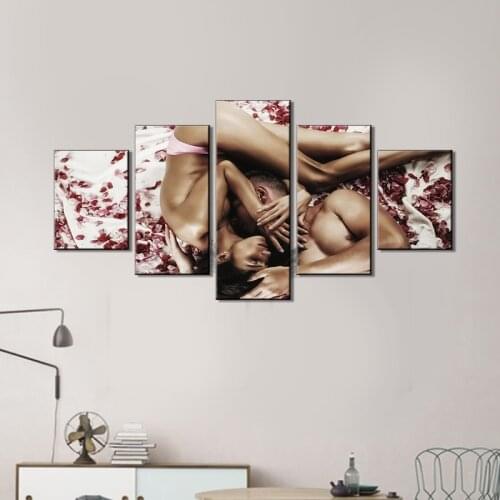 Canvas Painting 5 Piece Erotic Art for Living Room Couple Prints on Canvas Artwork Home Decor for Bedroom framework
