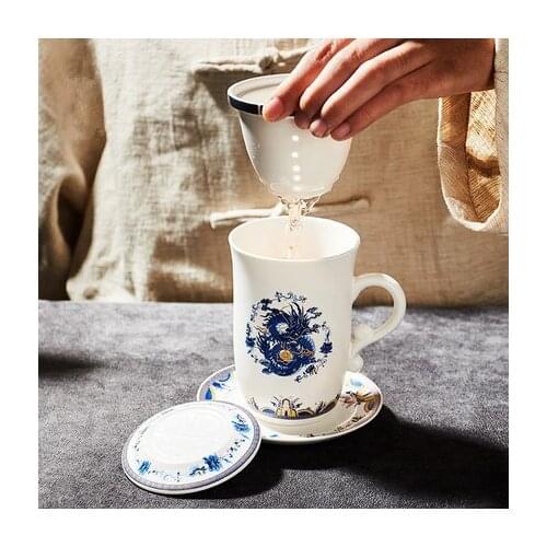 Ceramic Office Tea Mug With Lid Retro Filter Separation Conference Water Cup Household Teacup Free Shipping