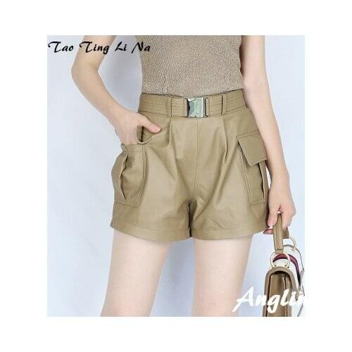 Top brand Spring 2020 Women Genuine Real Sheep Leather Shorts E15 high quality