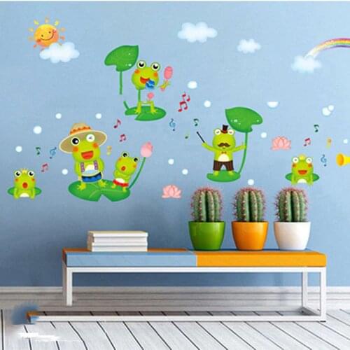 Cartoon happy frog Wall Sticker for kids room Childrens bedroom home decoration Mural animals nursery stickers wallpaper