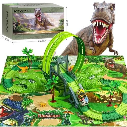 Dinosaur Set Railway Toy Car Track Flexible Track Race Car Magic Track Electric Flash Light Car Educational Toys for Kids Gift