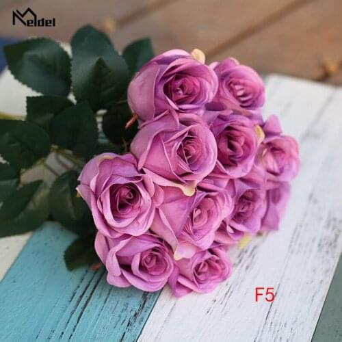12 Heads DIY Artificial Flowers Roses Bundle Silk Flower Bouquet for Wedding Home Party Decoration Simulation Rose Flores Bundle