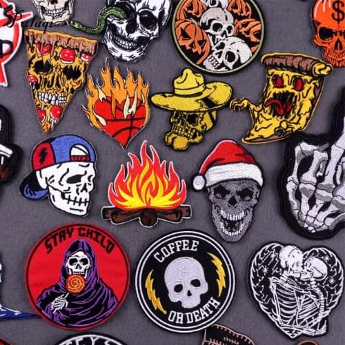 Patches Iron On Clothing Punk Skull Embroidery Patch Stickers Badge Stripes Applique Hippie Patch Biker For Jacket badge Sewing