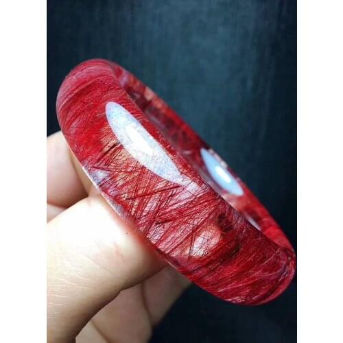 Genuine Natural Brazil Red Rutilated Quartz Woman 18x10MM Crystal Healing Bangle Inner Diameter 58mm Certificate AAAAAA