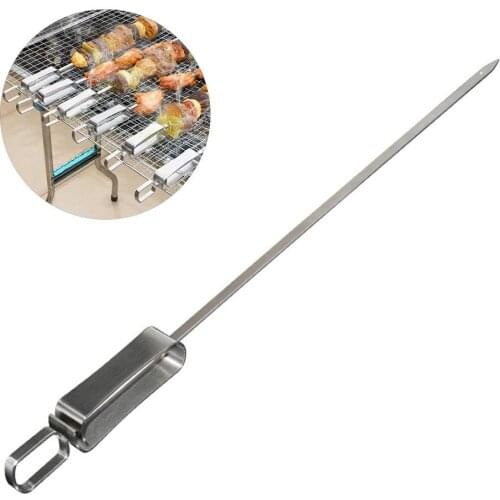 Stainless Steel Non-Stick BBQ Skewers Barbecue Needle Kebab Stick Utensil Long Handle Outdoor Grilled Meat kebab Pin Accessories