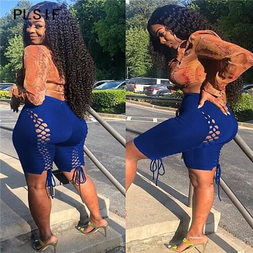 New style popular sexy hollow out design lace-up lady hot shorts 3 color sexy tight streetwear trend shorts