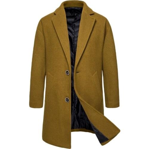 Autumn Trend Mens Woolen Jacket Coat Solid Color Wool Blends Coat Winter Long Trench Coat Men Fashion Jackets Men Overcoat