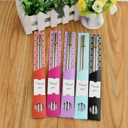 100Pairs/lot 200pcs East Meets West Stainless steel chopsticks Chinese style wedding Wedding / Function favors gifts