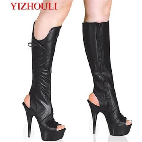 Fish mouth dew and sexy black allure shoes, side zipper bow cute club princess high heel Dance Shoes