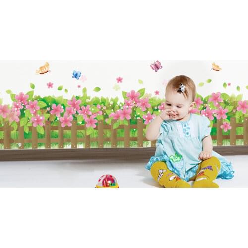[shijuekongjian] Flowers Baseboard Stickers DIY Butterflies Wall Decals for Living Room Kids Bedroom Kitchen House Decoration