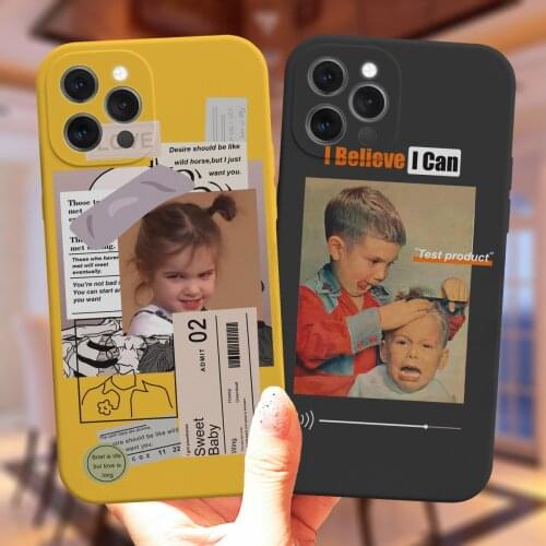 Funny Boy Girl Label Couples Art Silicone Phone Case For iPhone 11 12 Pro XS MAX X XR 7 8 Plus 12Mini Cute Candy Matte Cover