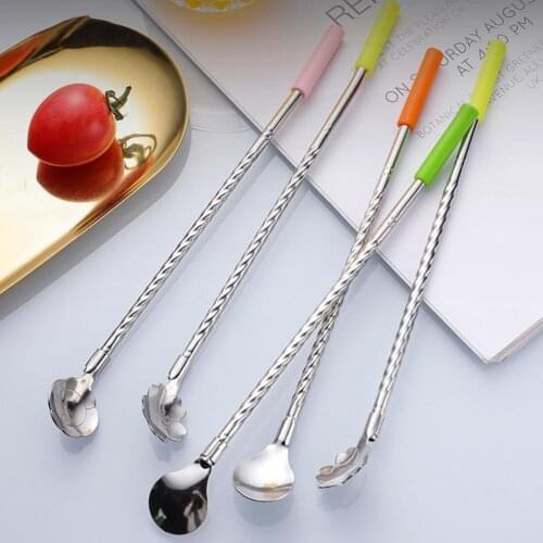 Drinking Straw Reusable Flower Shape Stainless Steel Creative Coffee Straw Spoon for Beverage Coffee Straw Spoon