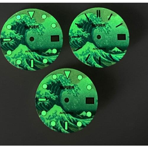 Special Design Green Super Luminous Nologo 28.5MM Automatic Wave Watch Dial fit NH35A Movement Green Luminous