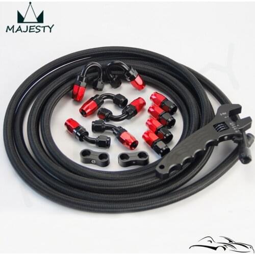 AN4 STEEL/NYLON NBRAIDED OIL line hose Black+Fitting Adaptor+Wrench Tools Spanner kit