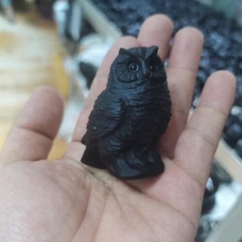 Natural Gemstone owl Figurines black obsidian Mini Animals stone and Healing crystals Craft Carved Statue for Home Decoration