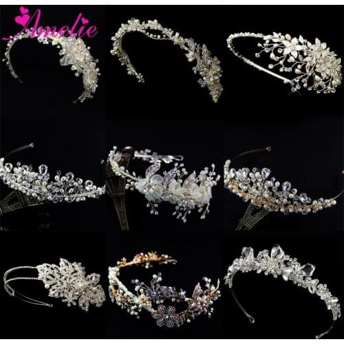 Many Designs Handmade Rhinestone Crystal Pearl Wedding Tiara Girls' Coronation Crown Bridemaid Party Hairband Royal Tiara
