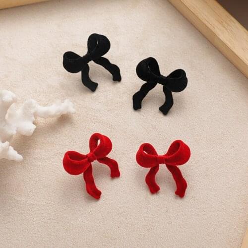 Vintage Red Black Velvet Bowknot Earrings for Women Girls Metal Alloy Cross Knot Drop Earrings Statement Party Jewelry Gifts