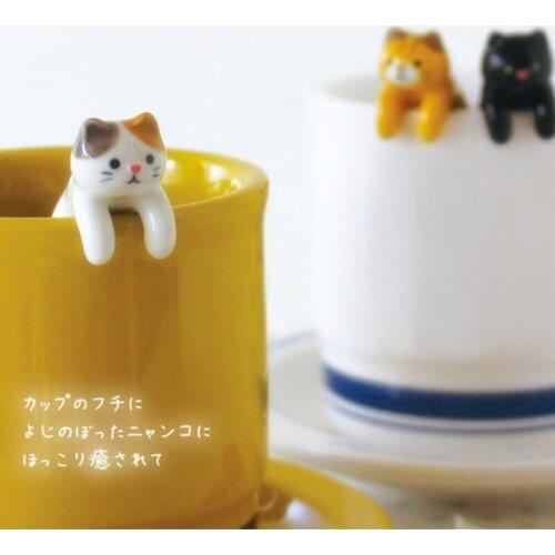 Japanese 3D Hand Painted Cute Ceramic Cat Spoon Cartoon Children Stirring Spoon Coffee Spoon Serving Spoon