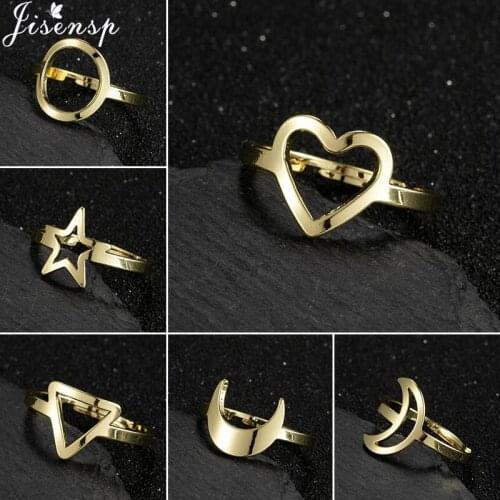 New Stainless Steel Geometric Rings for Women Adjustable Heart Triangle Round Finger Ring Crescent Moon Rings Girls Jewelry 2021